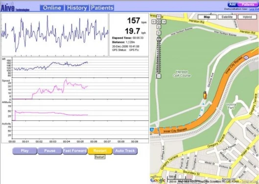 GPS and heart rate tracking of your daily exercise is logged on the Alive Sports Monitor system and can be played back, map and all.