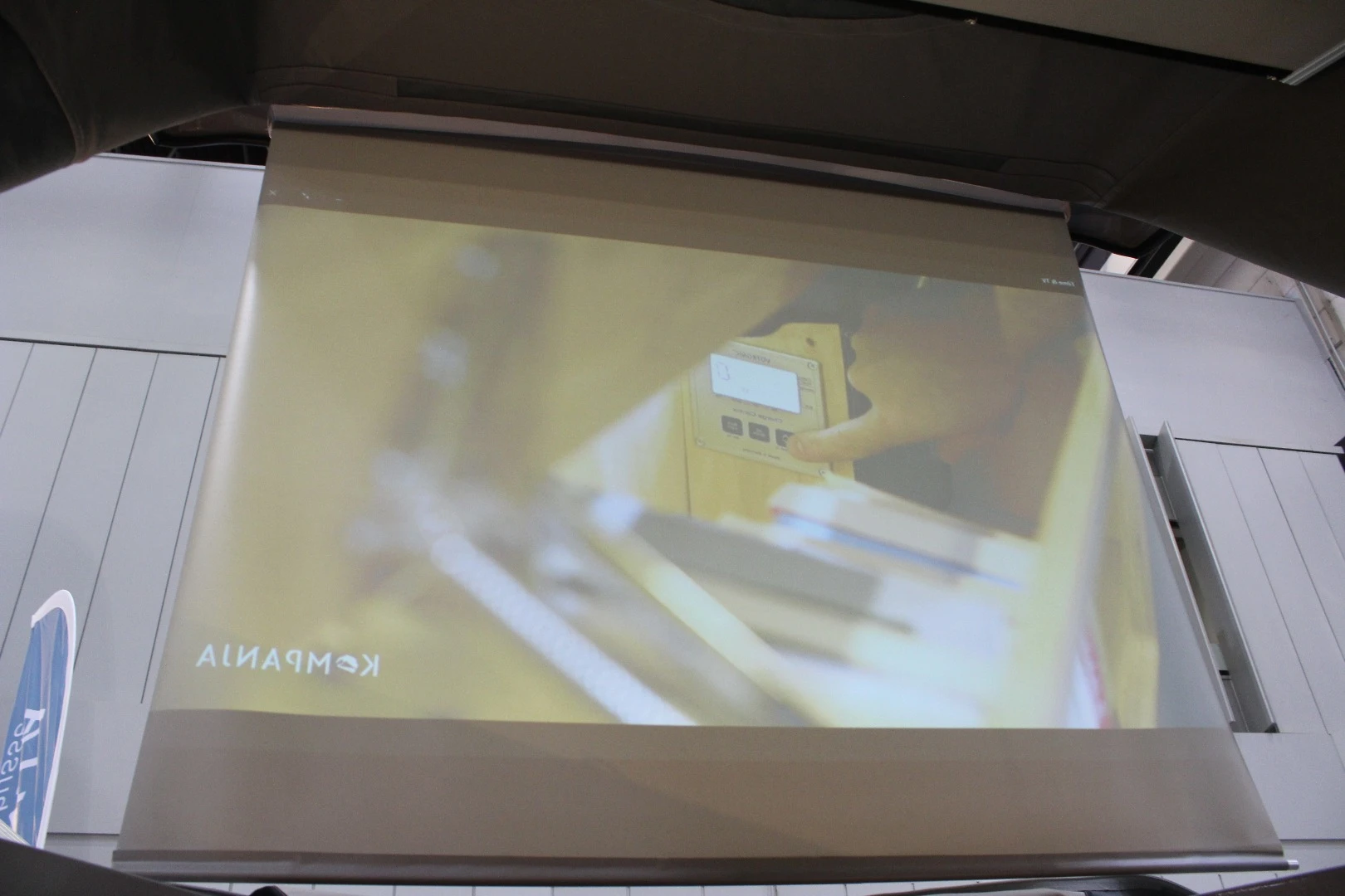 A closer look at the screen, which can be viewed from the bed, the rear seats and from in front of the van
