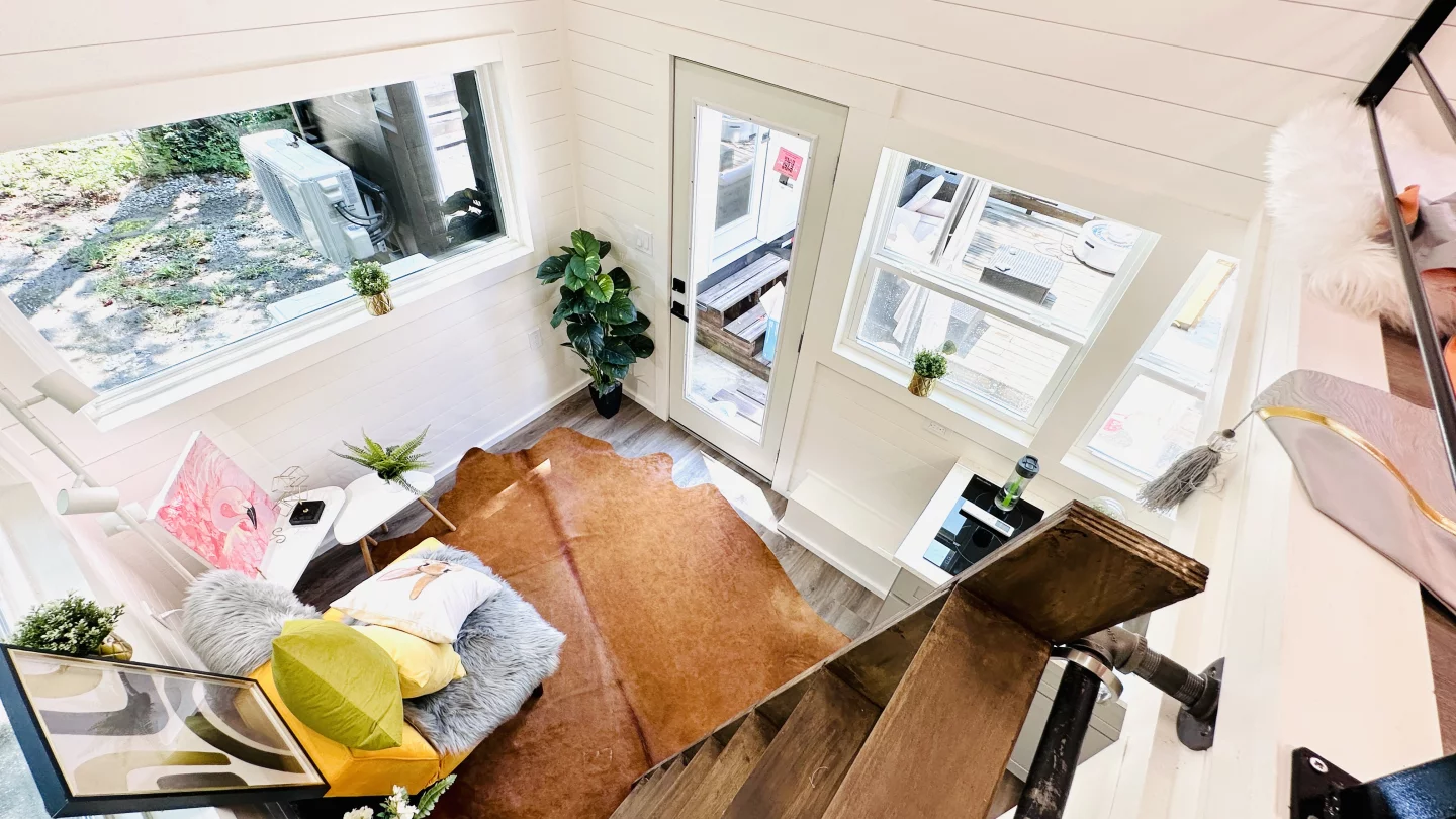 The 16' THOW With Loft's interior measures 136 sq ft (12.6 sq m)