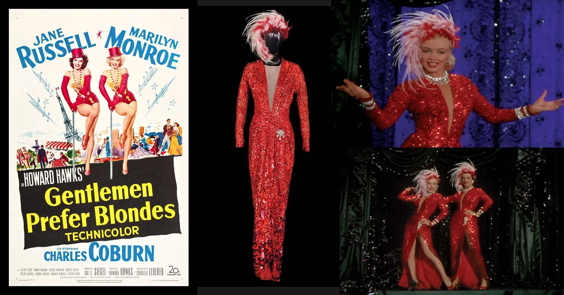 The red sequined showgirl gown Marilyn Monroe wore alongside Jane Russell in Gentlemen Prefer Blondes, fetched $1,476,000 at a Profiles in History auction in June, 2011.