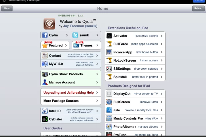 Cydia on an iPad 2 running iOS 5.1.1