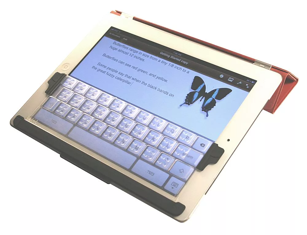 TouchFire lays on top of the iPad's virtual keyboard in landscape mode