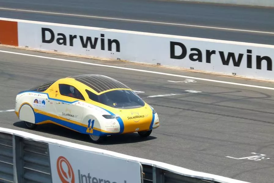 The SolarWorld GT at the start of its round-the-world drive