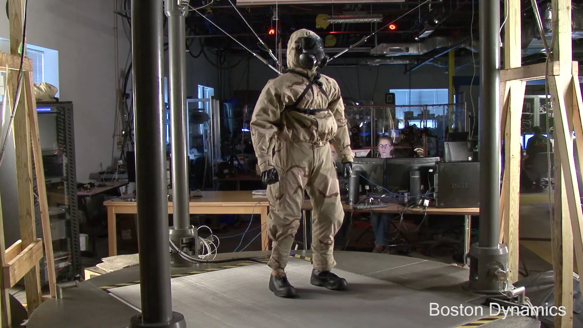Boston Dynamics' PETMAN stands still, balancing on its own