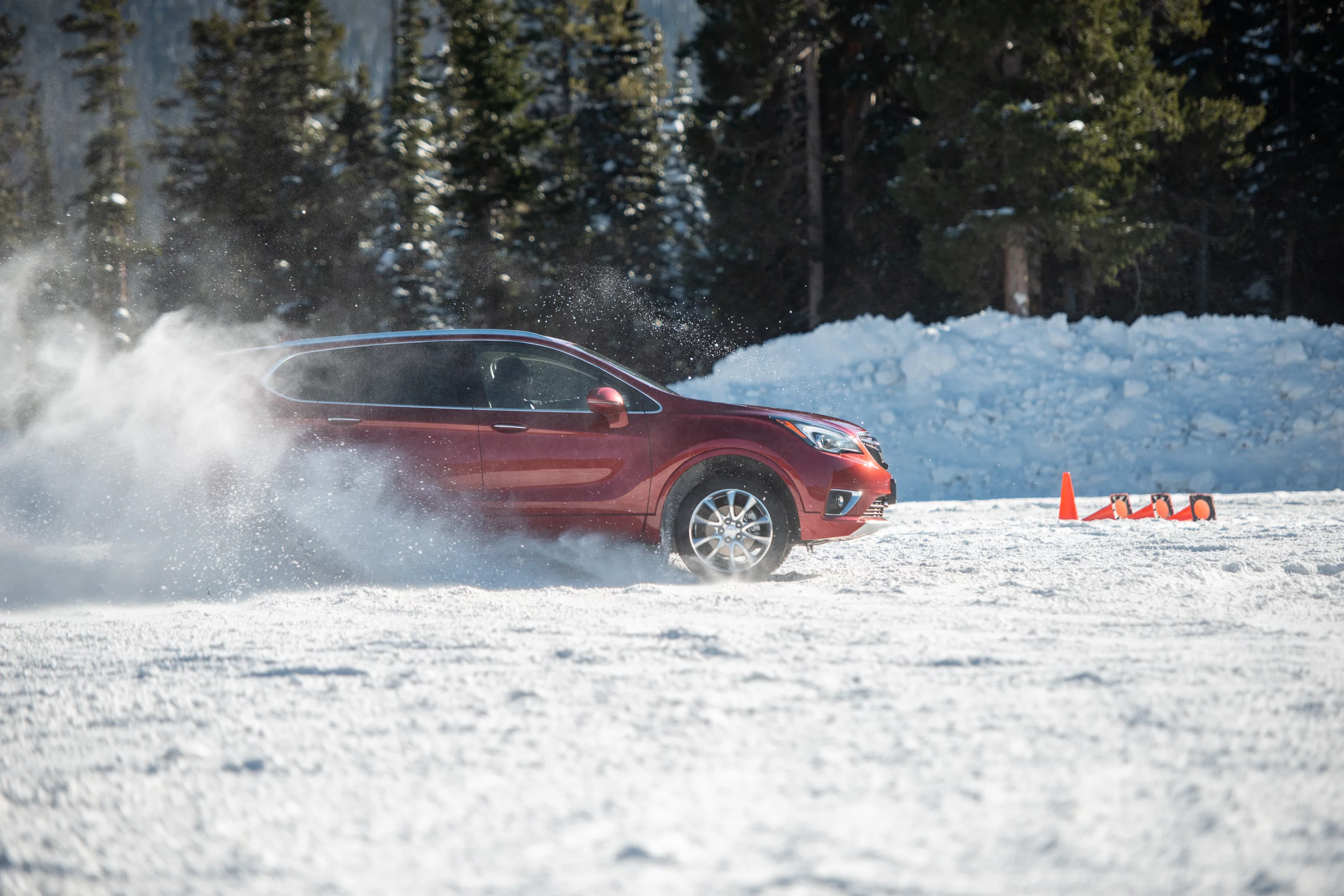 Turning the traction control off in the 2019 Buick Envision meant a loss of traction in every turn, but also resulted in dramatic white stuff throwing for fun