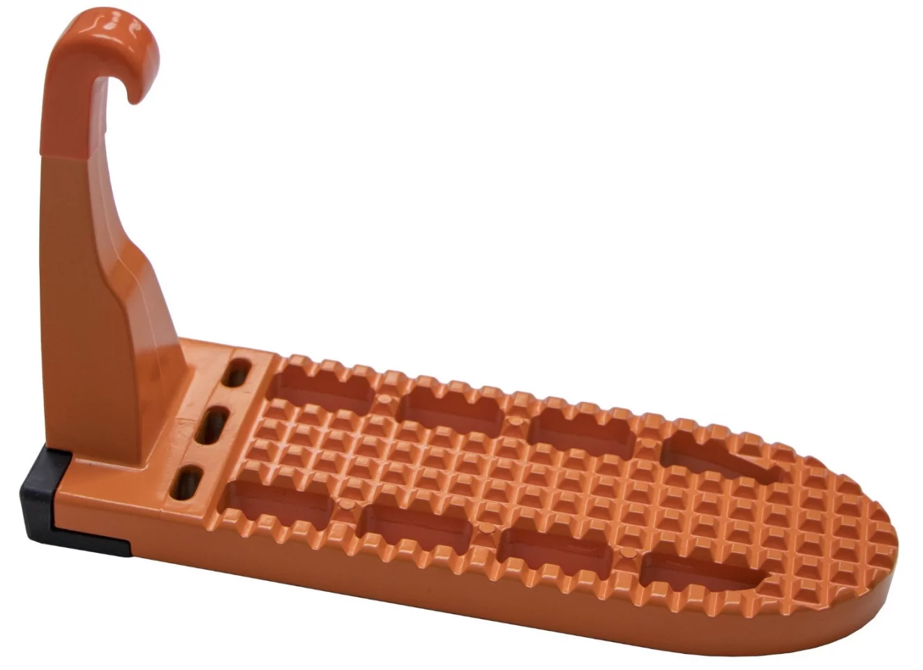 The Moki Door Step can support up to 400 lb (181 kg), and has both a rubber bumper and a rubber hook-coating to protect the vehicle's finish