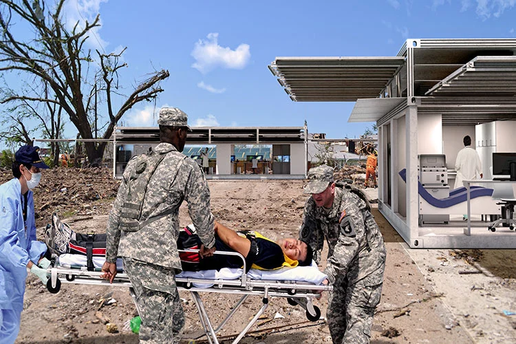 PowerCube is transported as a standard shipping container and can morph into a shelter, water treatment plant and communications base all with a push of a button