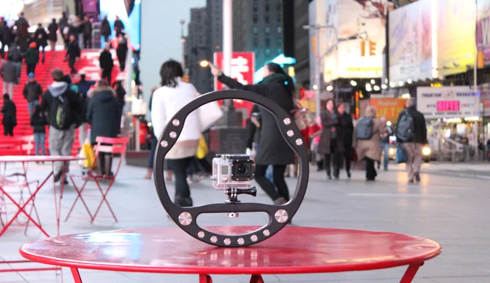 The SteadyWheel is a circular stabilizing rig for video cameras