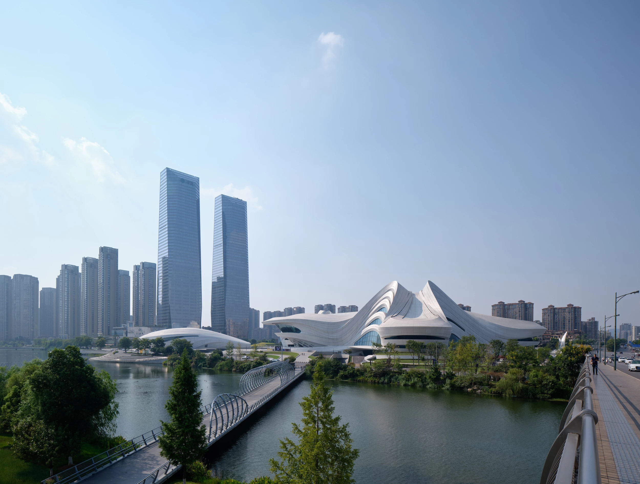 The Changsha Meixihu International Culture & Arts Centre overlooks a large lake