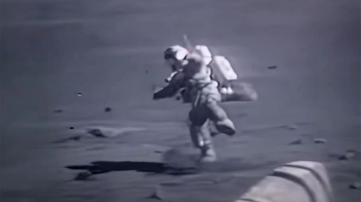 Inertia is the same, but gravity is 1/6th... It's hard to walk on the Moon without making a clown of yourself!