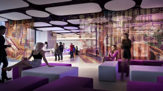 The 'Mission Control' space offers a one-stop shop for service, snacks and shopping (Image: Yotel)
