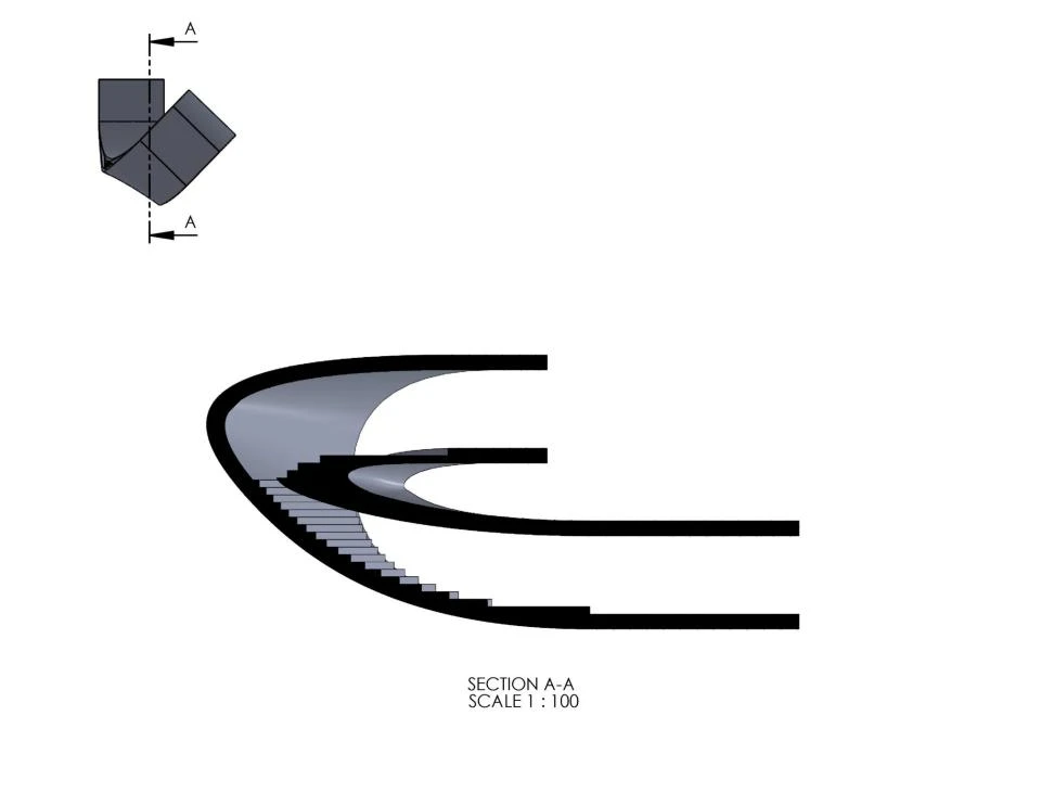 A sectional diagram cut through an end corner turn of the building (Image: Universe Architecture)