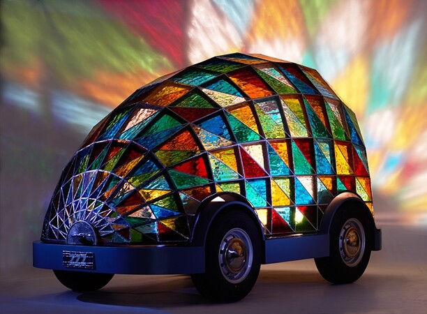 A front view of the Stained Glass Driverless Sleeper Car (Image: Sylvain Deleu)
