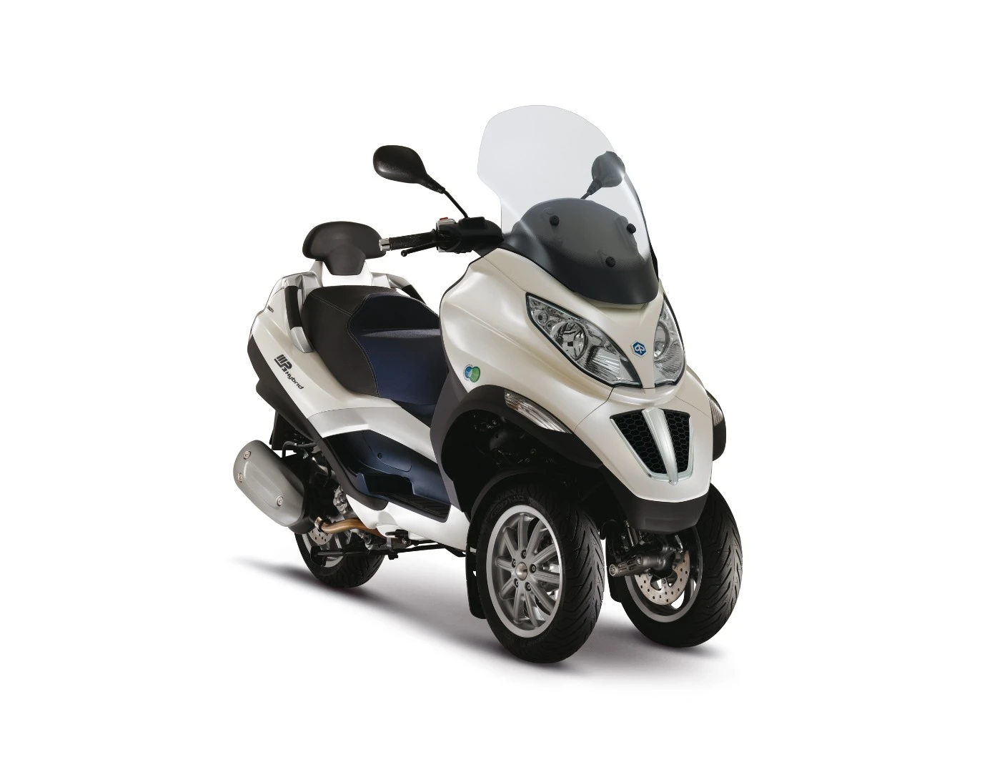 Piaggio's MP3 Hybrid 300 i.e. LT has been available since 2009, with a combination of a 278 cc internal combustion engine and an electric motor
