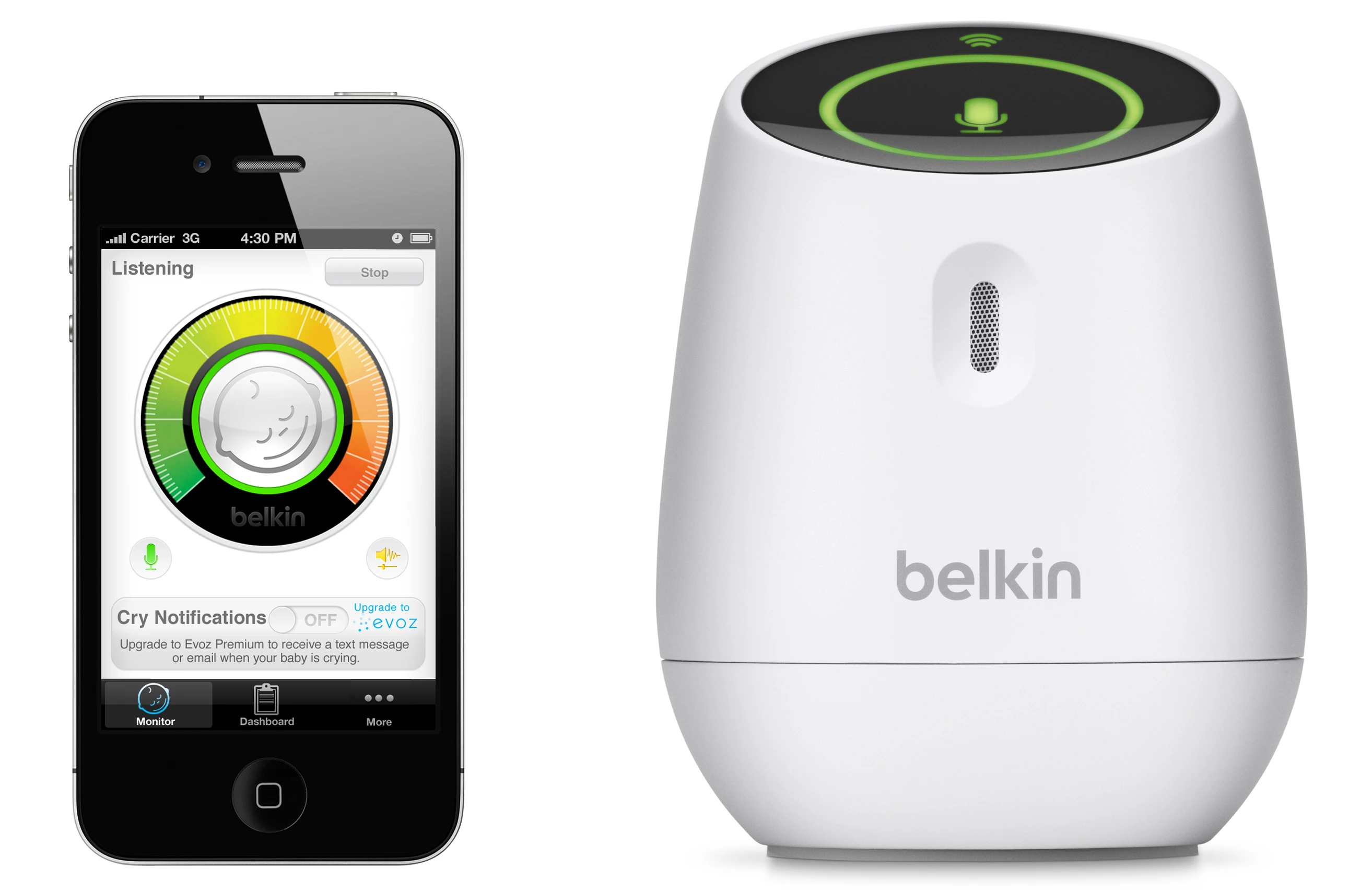 The WeMo Baby lets anxious parents listen to high-quality audio from their baby’s room