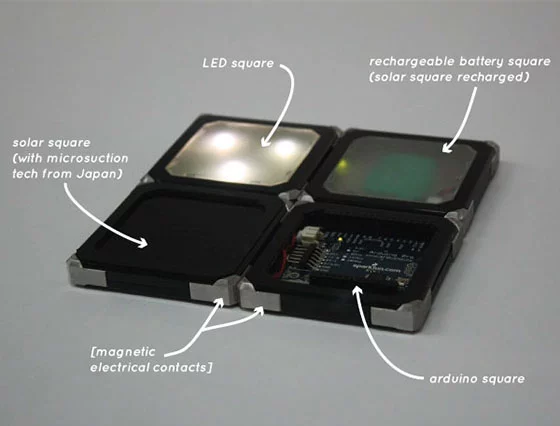 B-Squares are flat electronic modules that can be joined together in different configurations, to create different devices