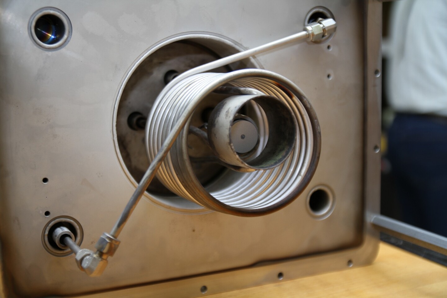 Experimental set up showing the cathode, anode, and coil