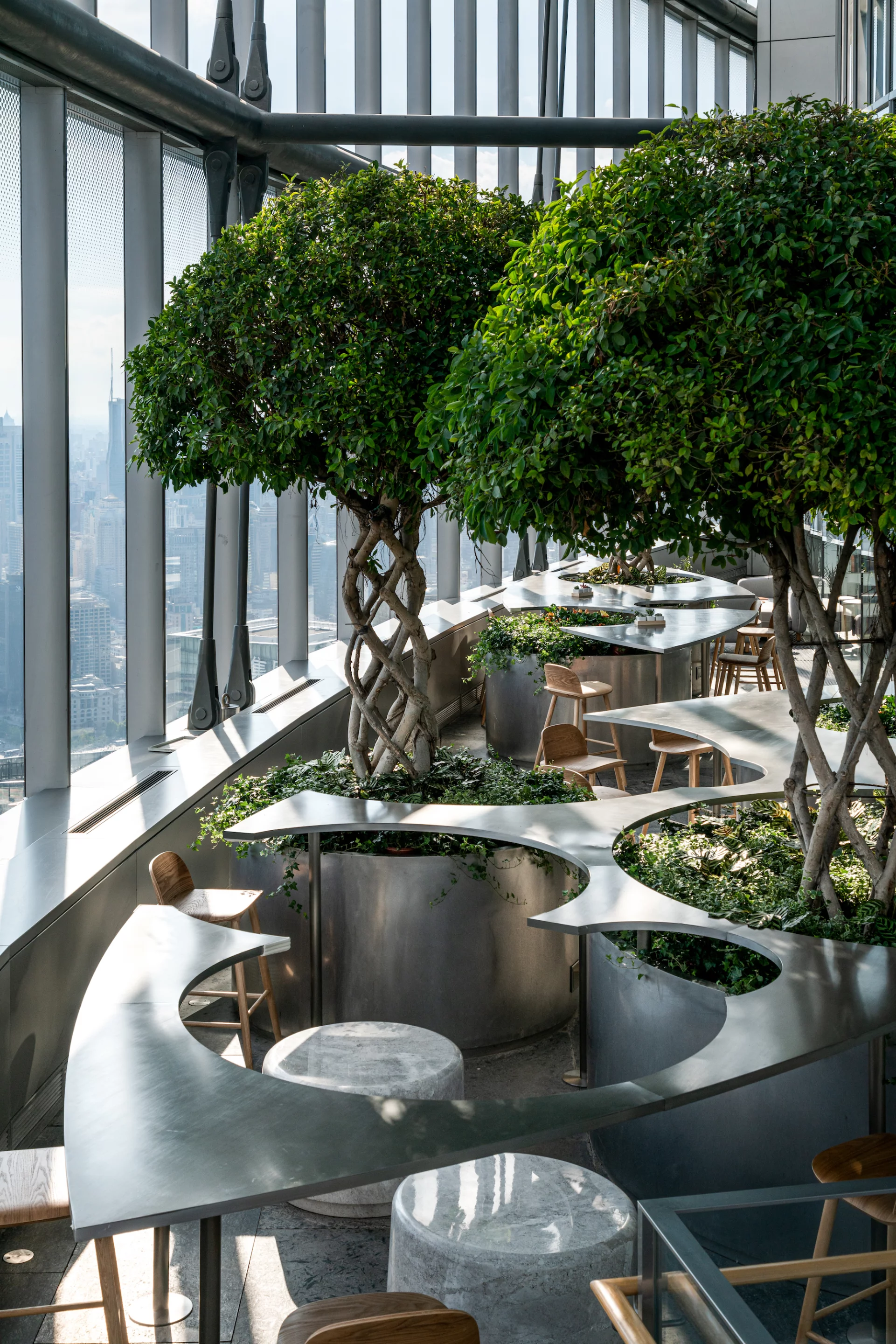Books over the clouds includes two garden areas with potted plants