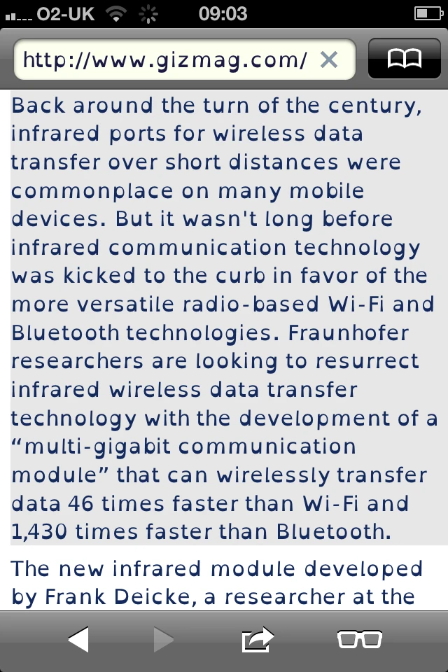 Text displayed on the OpenWeb iOS web browsing app, which uses the OpenDyslexic font