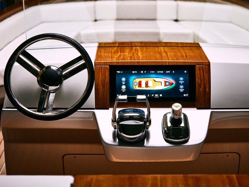 Behind the wheel of the Hinckley Dasher