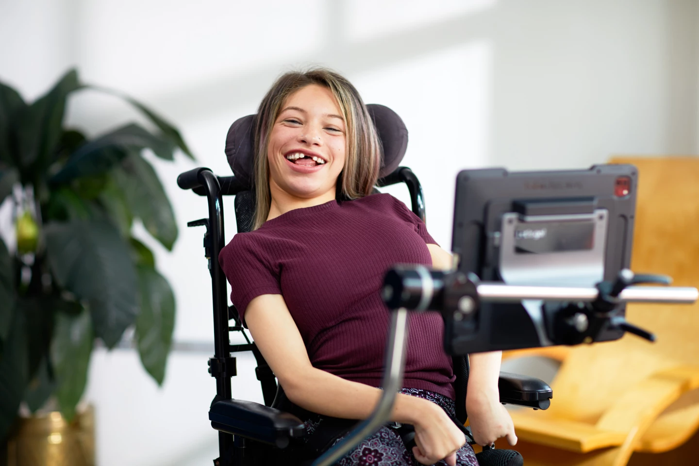 The TD Pilot can be mounted to a stand or wheelchair, and the eye tracking hardware is designed to work indoors or outside – even in bright sunlight
