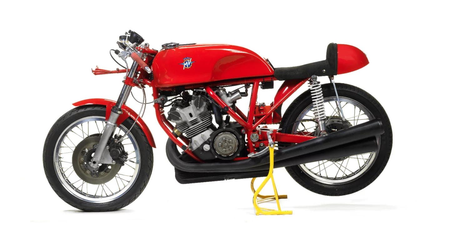 Another of MV Meccanica Verghera's re-creations, this 1968/69 model 350cc three-cylinder MV Agusta (Lot 598) sold for £56,250 ($73,287), on an estimate of between £50,000 and £60,000.