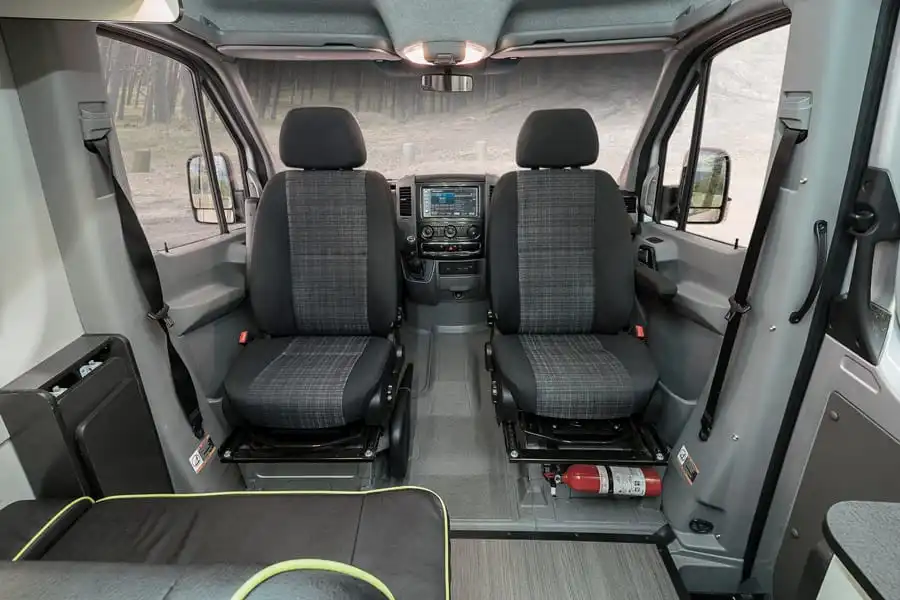 The Winnebago Revel includes front swivel seats