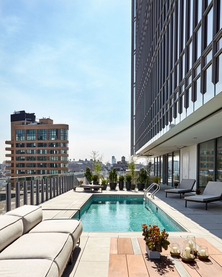 Some of 565 Broome Soho's luxury apartments include their own private swimming pool and outdoor terrace area
