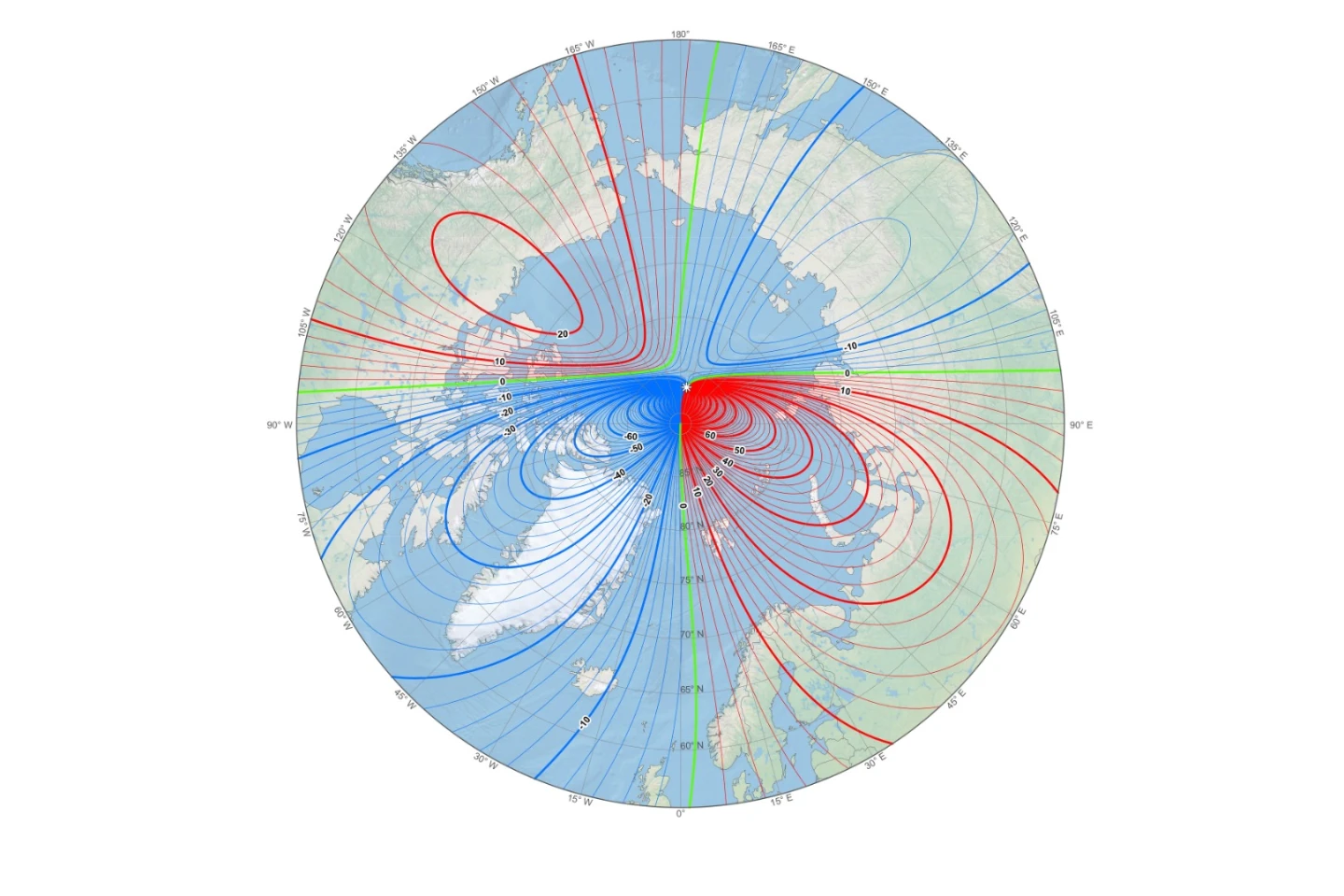 Location of the north magnetic pole (white star) at the beginning of 2019