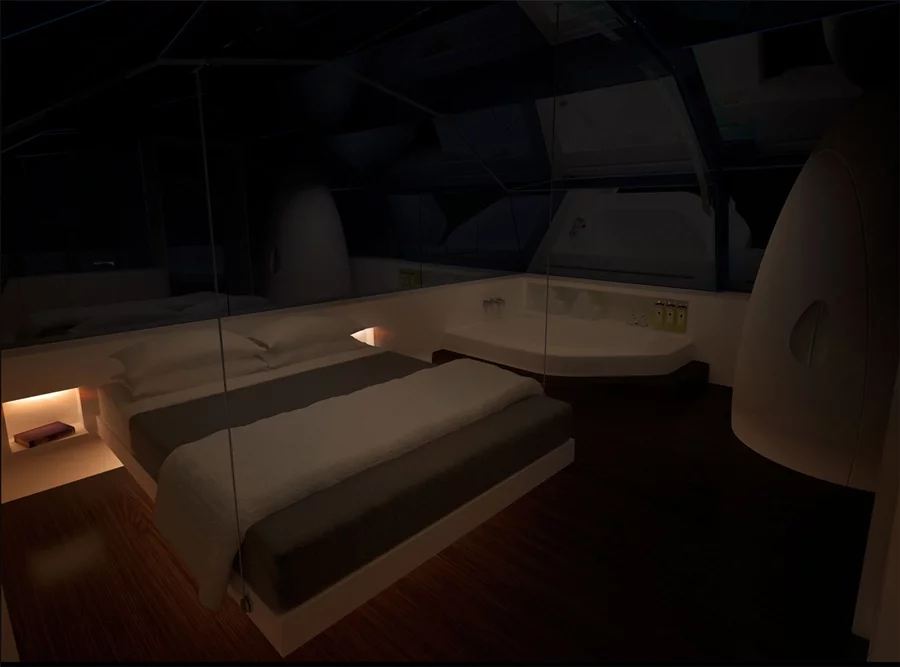 The Photon Space bedroom at night (Image: The Photon Project)