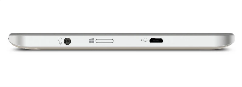 Physical Windows key, headphone jack and micro USB port