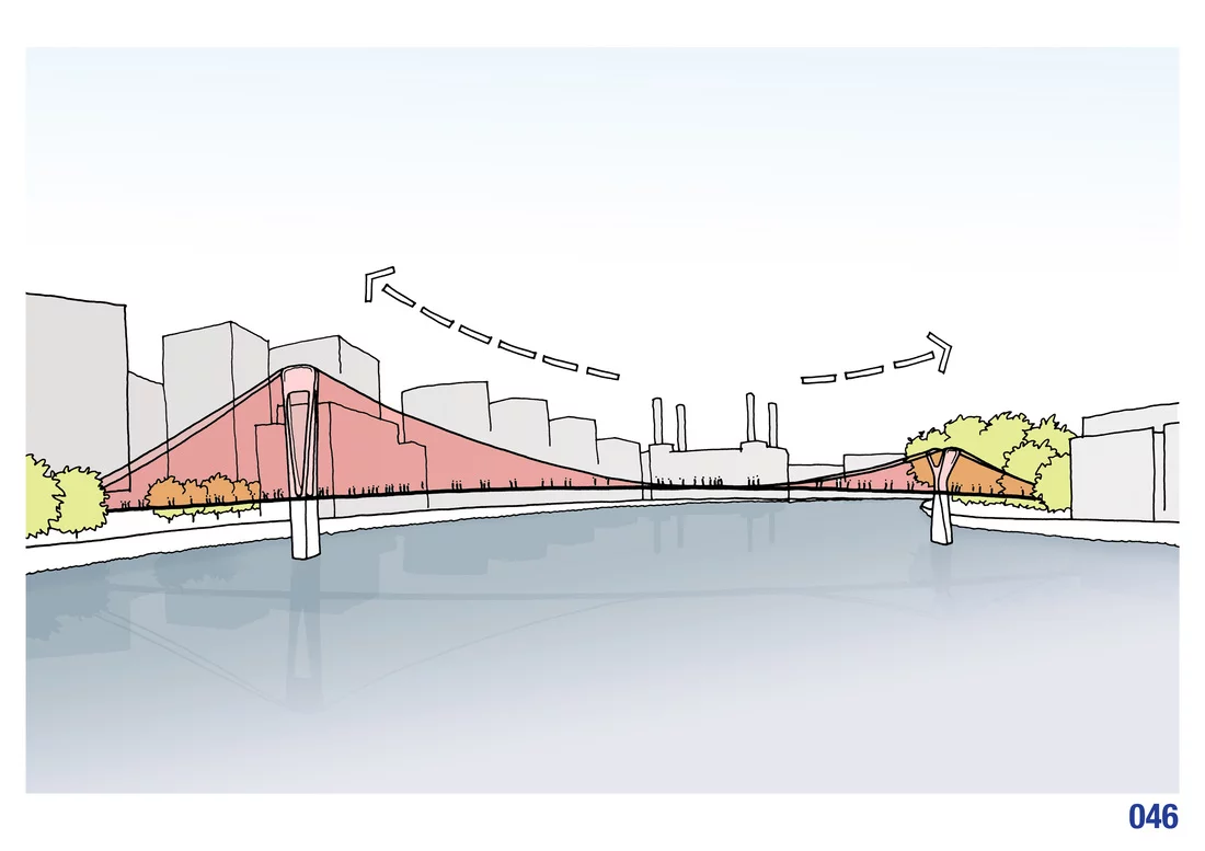 A swooping bridge that is taller on one side than the other (Image: NEP Bridge Competition)