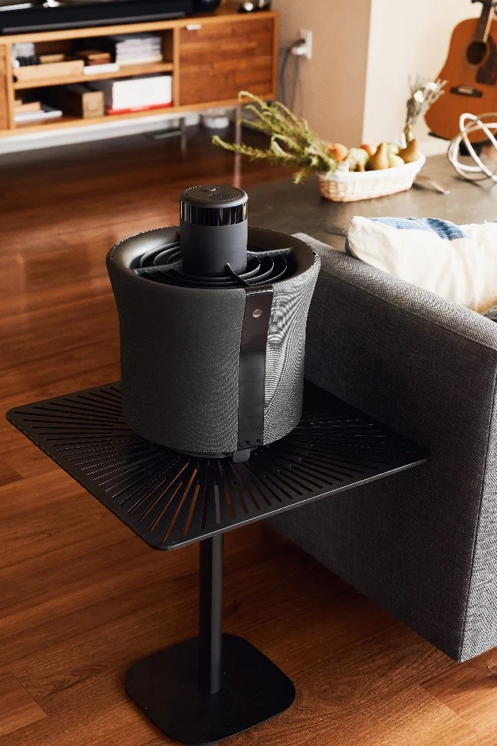 The cylindrical Aire drone measures 14 inches tall (35 cm) and 12 inches thick (30 cm)