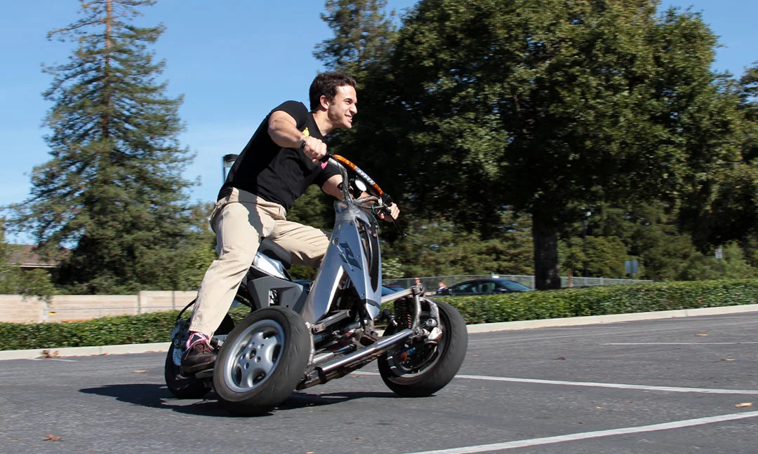 After years in development, Sway Motorsports has unveiled a prototype of its tilting three-wheel electric scooter, one with a rather sportier bent than the tilting electric three-wheelers we've seen before
