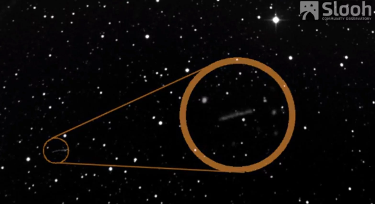 Image of the Juno flyby with the space probe's track magnified (Image: Slooh)