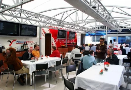 Toyota's new, spacious, luxurious entertainment complex. Not quite as big as Red Bull's but still magnificent