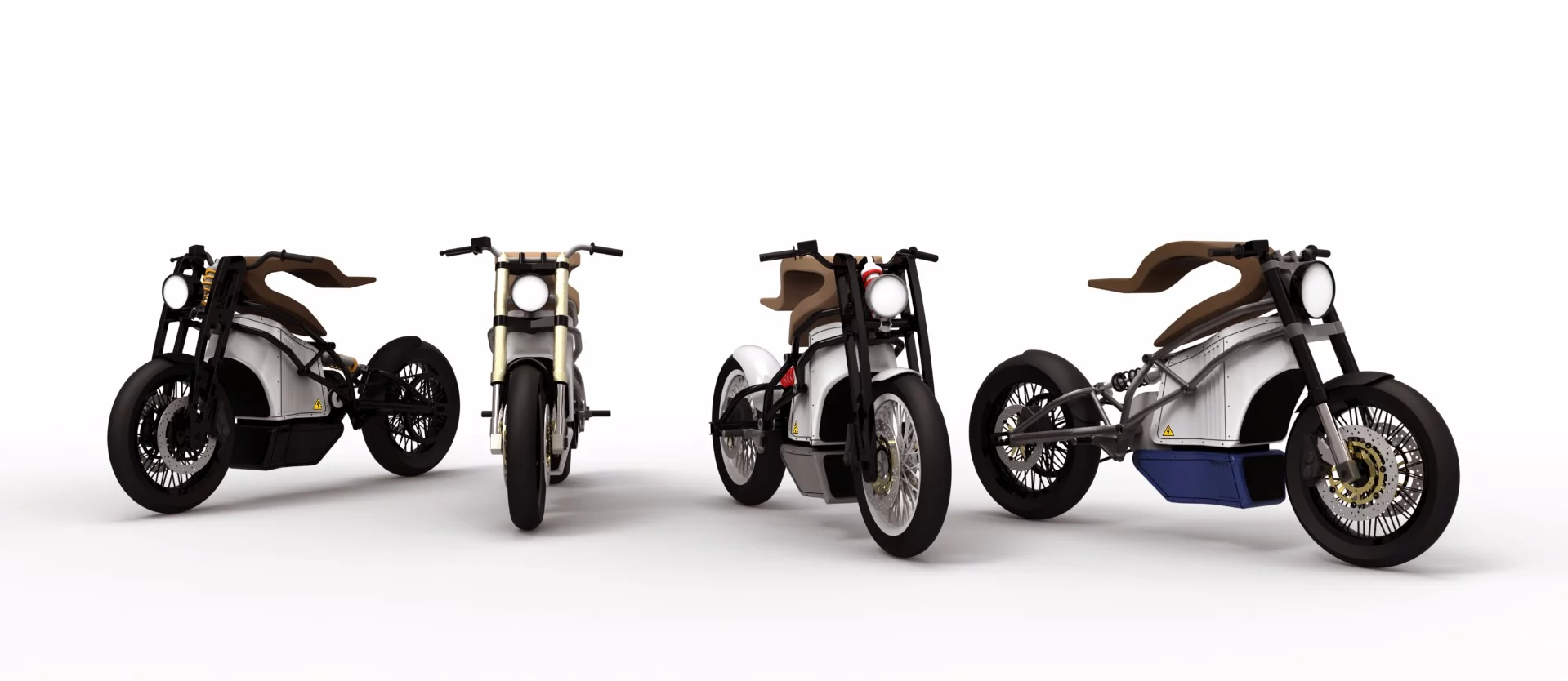 Martin Hulin's e-Raw electric motorcycle: renders exploring different colour and front suspension options.