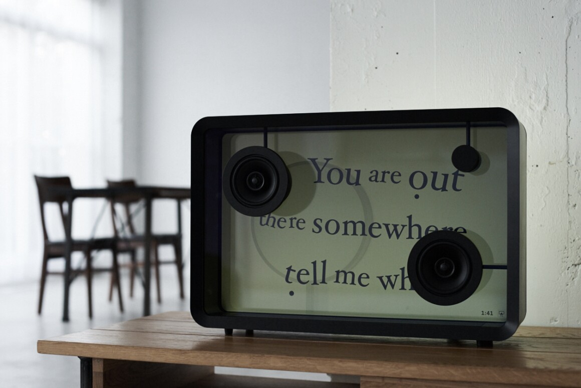 Pricey Transparent Speaker Displays Song Lyrics