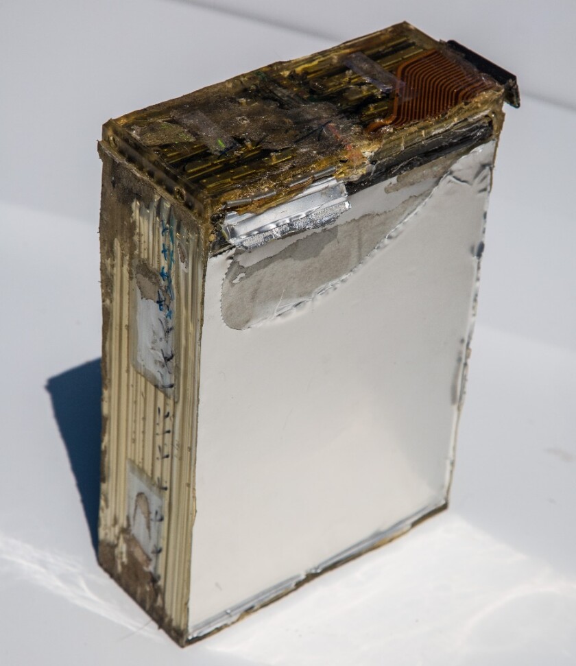 Ruggedized battery using several pouch cells - note the thick foil tab at the top.