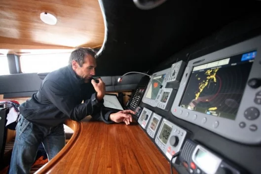 Horn at the high tech controls of the PANGAEA Expedition.