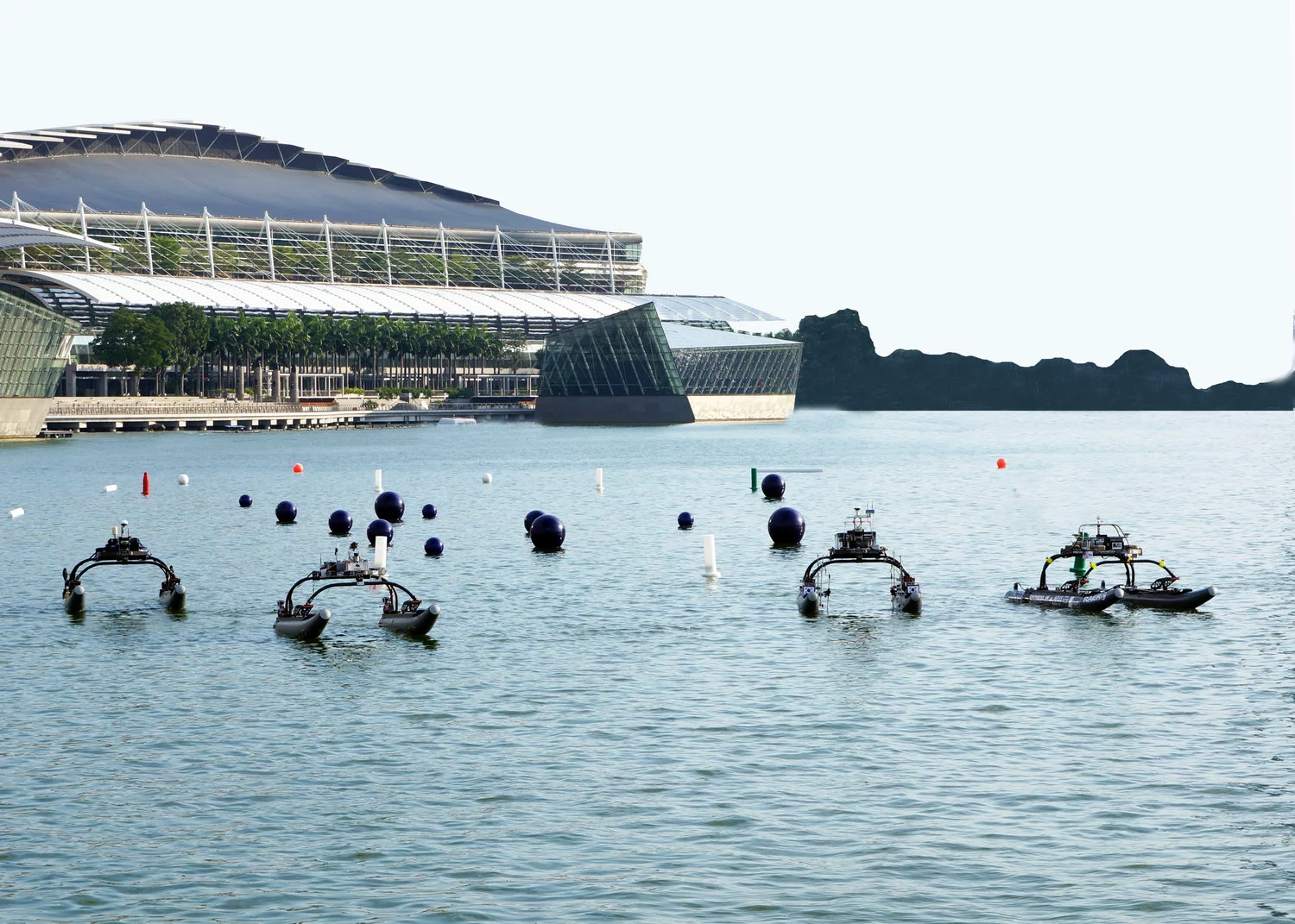 Small WAM-V boats competing in the RobotX autonomous marine challenge