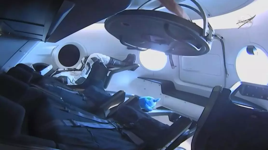 A look inside the Crew Dragon capsule while docked at the ISS
