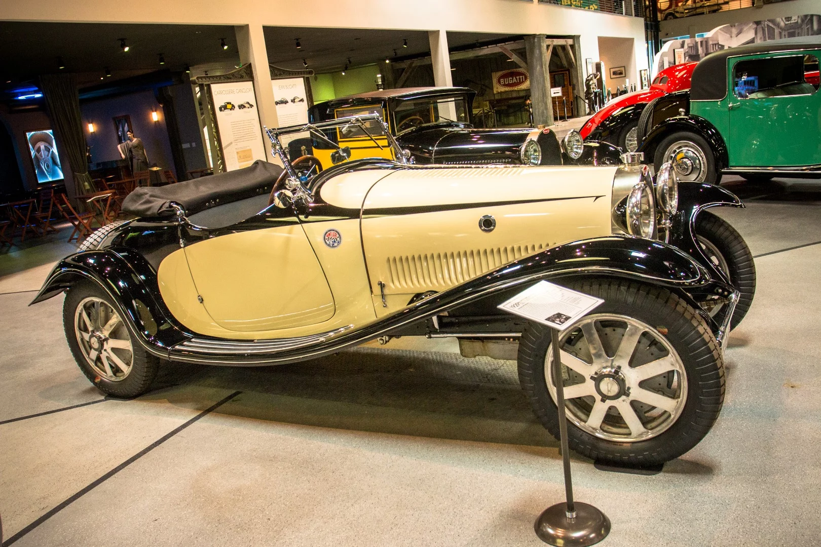 1929 Bugatti Type 43/44 Roadster Luxe: after the death of its first owner (at least in the guise of a road car), this car bounced around a bit and eventually disappeared off the record. In 1957 it was found in a French junkyard, and painstakingly restored with a new Type 44 engine.