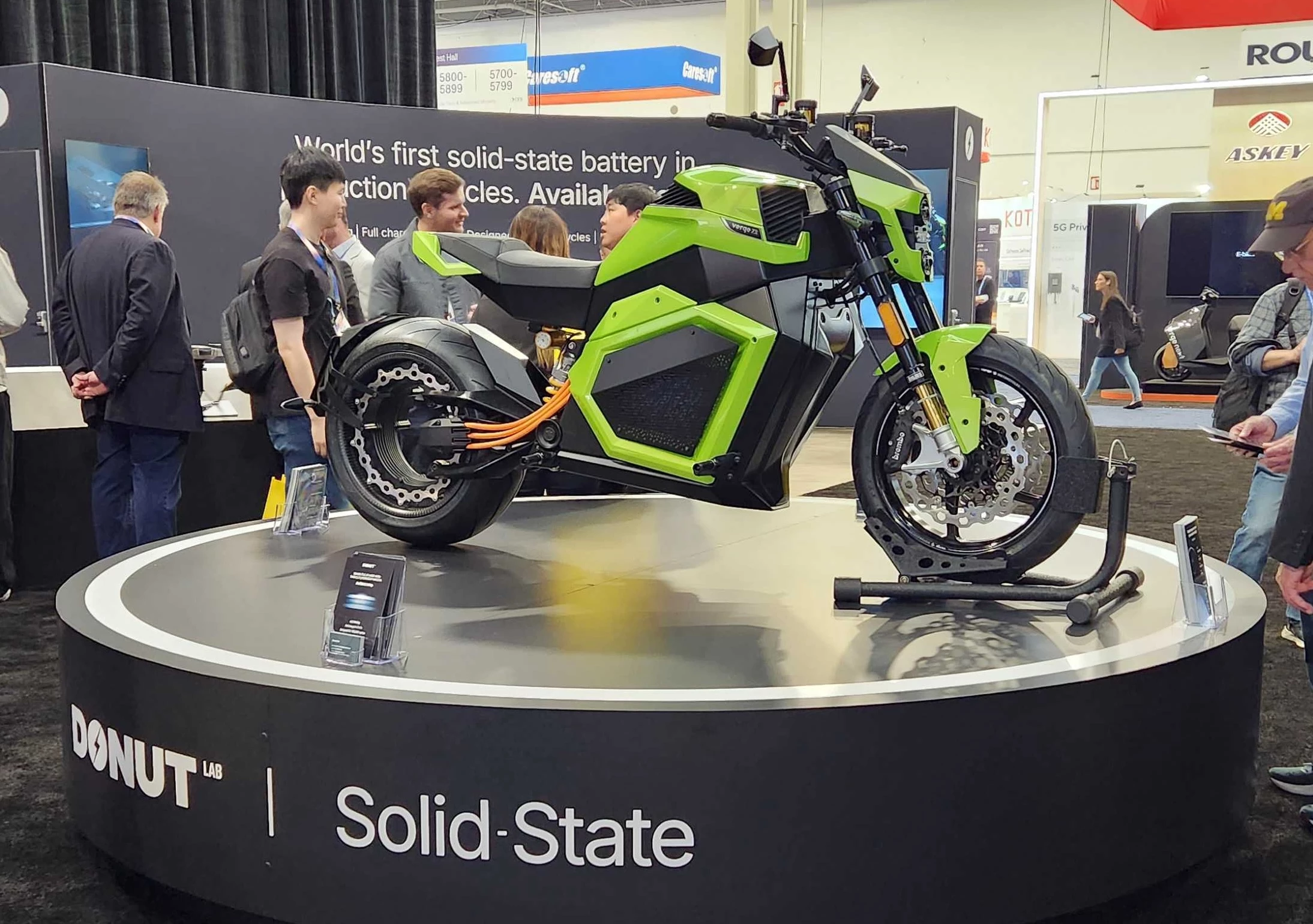 The Verge TS Pro and solid-state battery tech on show at Donut Lab's CES 2026 booth