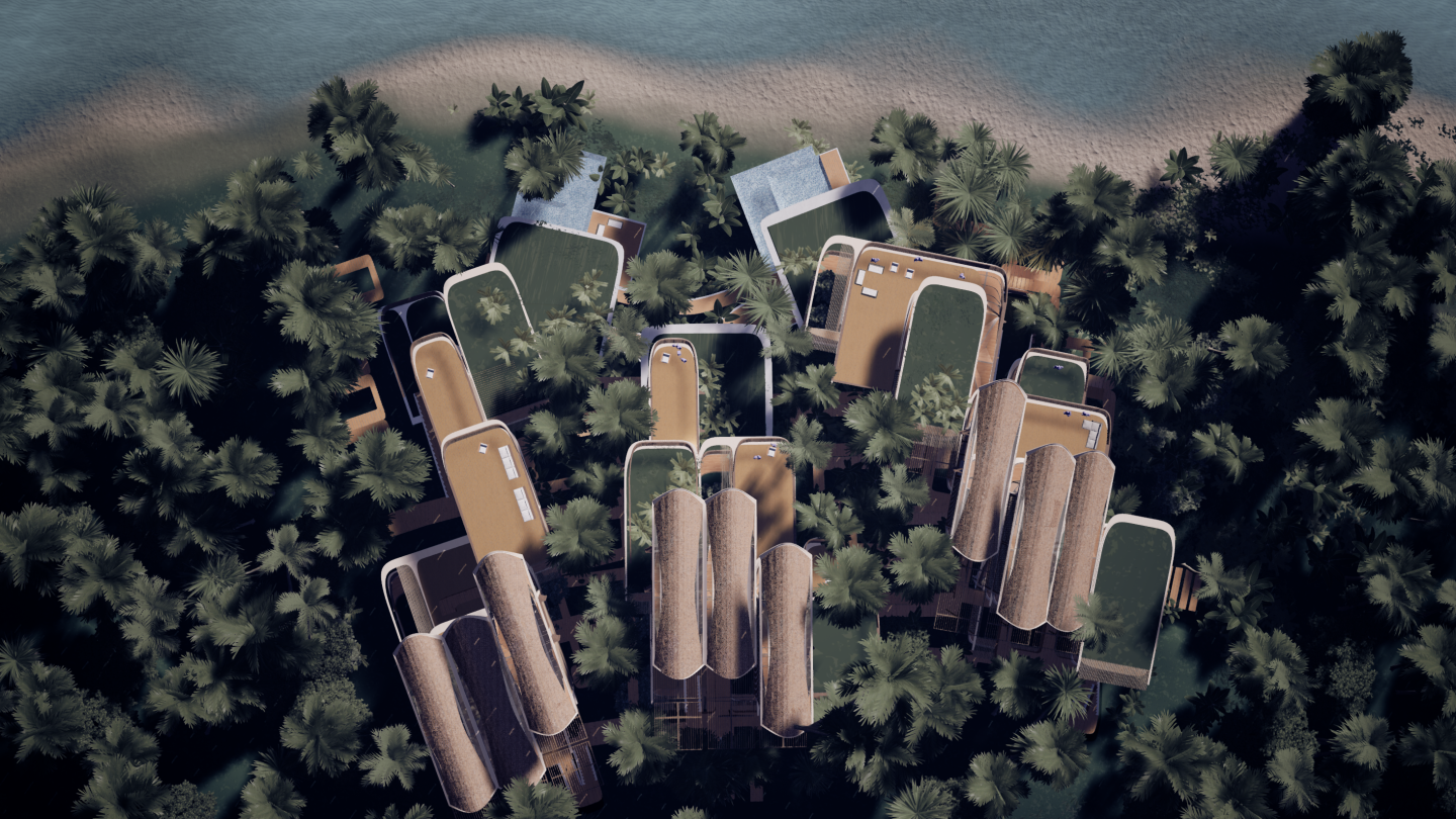 "The residential designs are a specific ecological and social response to the climate, terrain and culture of Roatán in the Caribbean, the largest of the Bay Islands of Honduras," explains ZHA