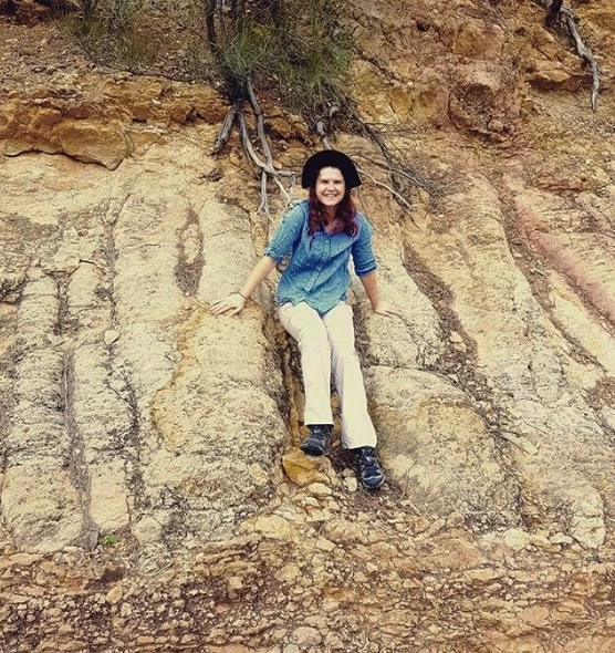 Bonnie Teece on location in the Flinders looking for samples to analyze for signs of life using the same techniques as the Mars Perseverance Rover