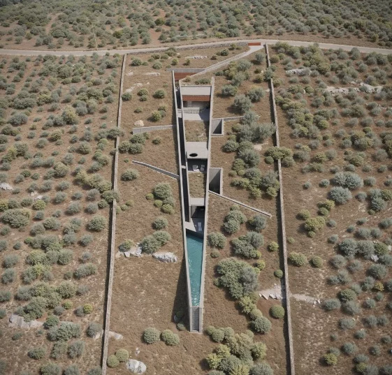 N’arrow House is a wedge-shaped subterranean home that is being built into a hillside in Crete