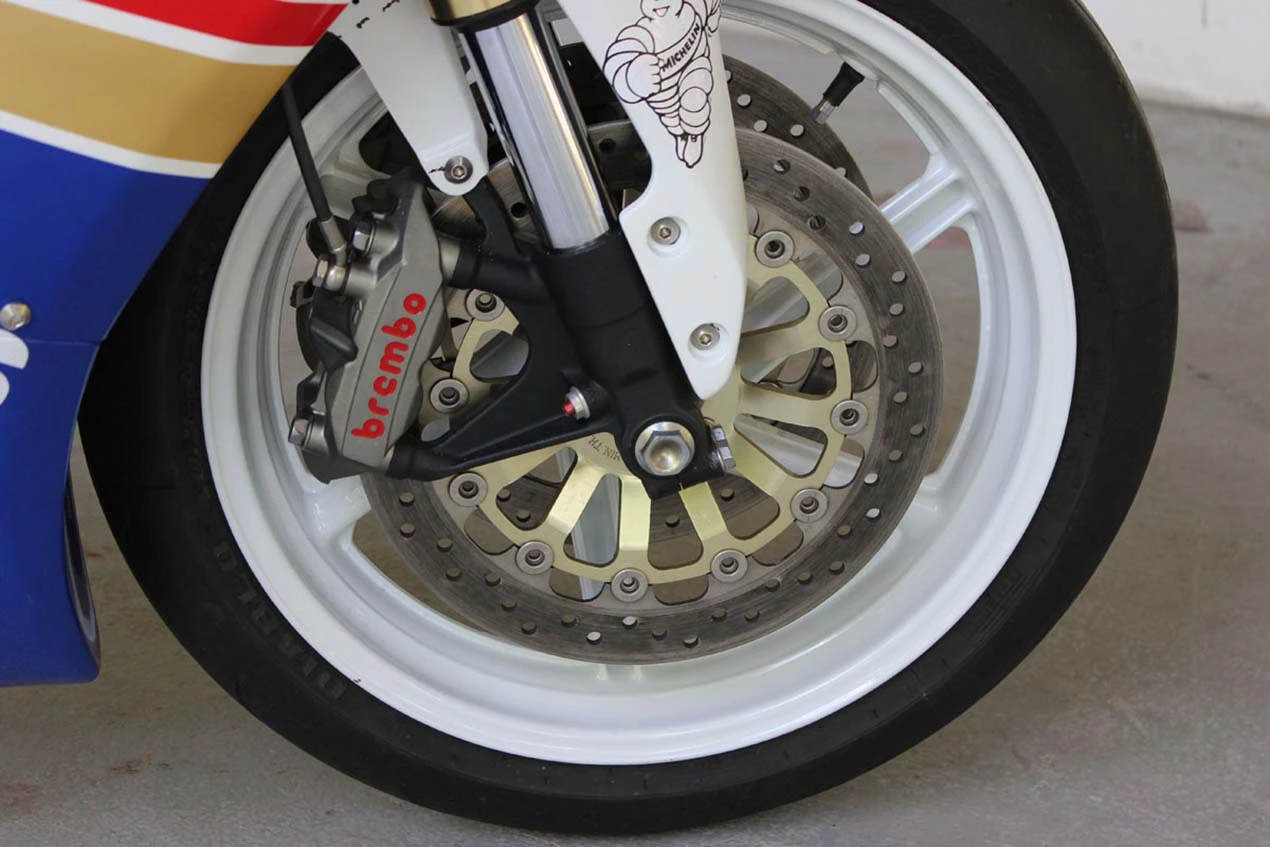 This NSR rolls on Pirelli Diablo Super Corsa tires, but the Michelin sticker is a must for a complete Rothmans look