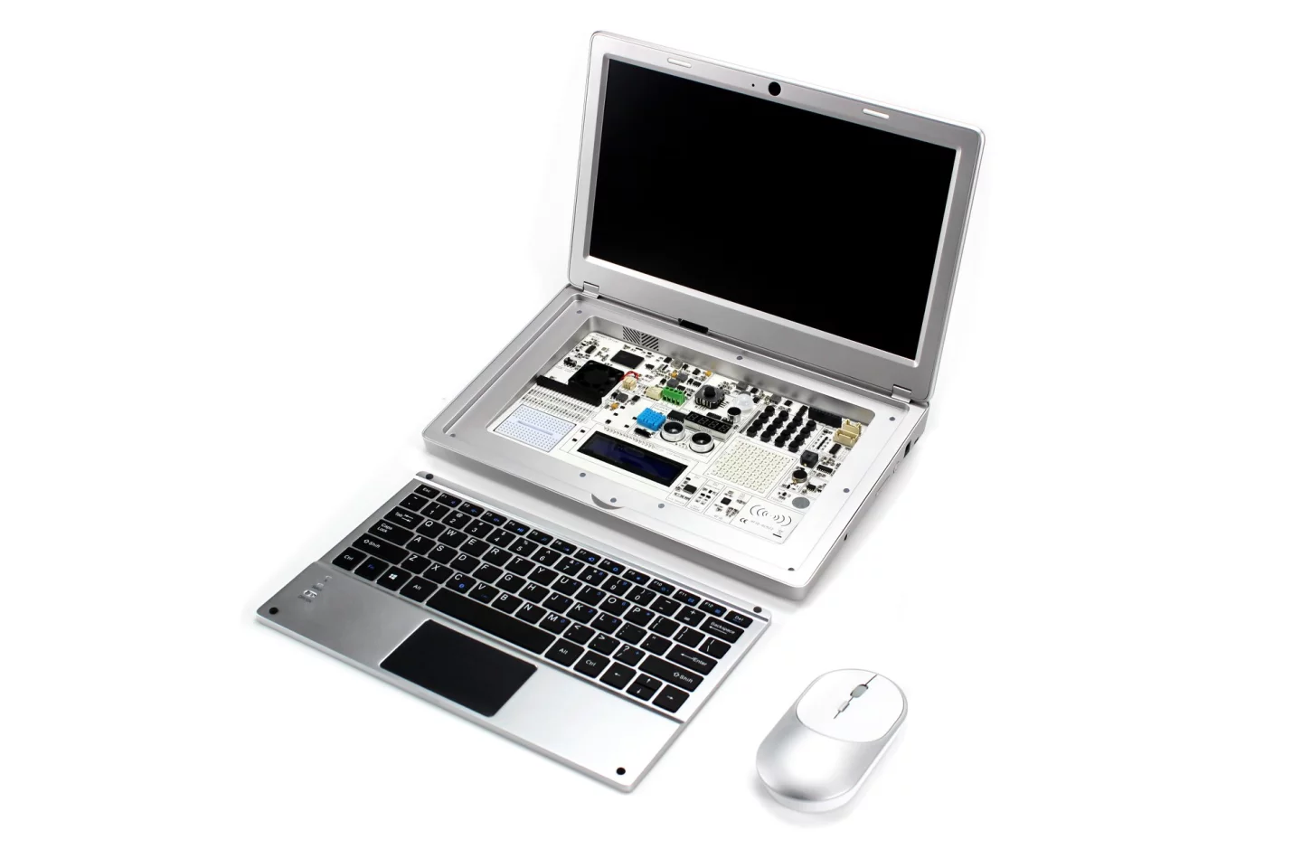 The wireless keyboard can be popped out to reveal a STEAM learning lab below