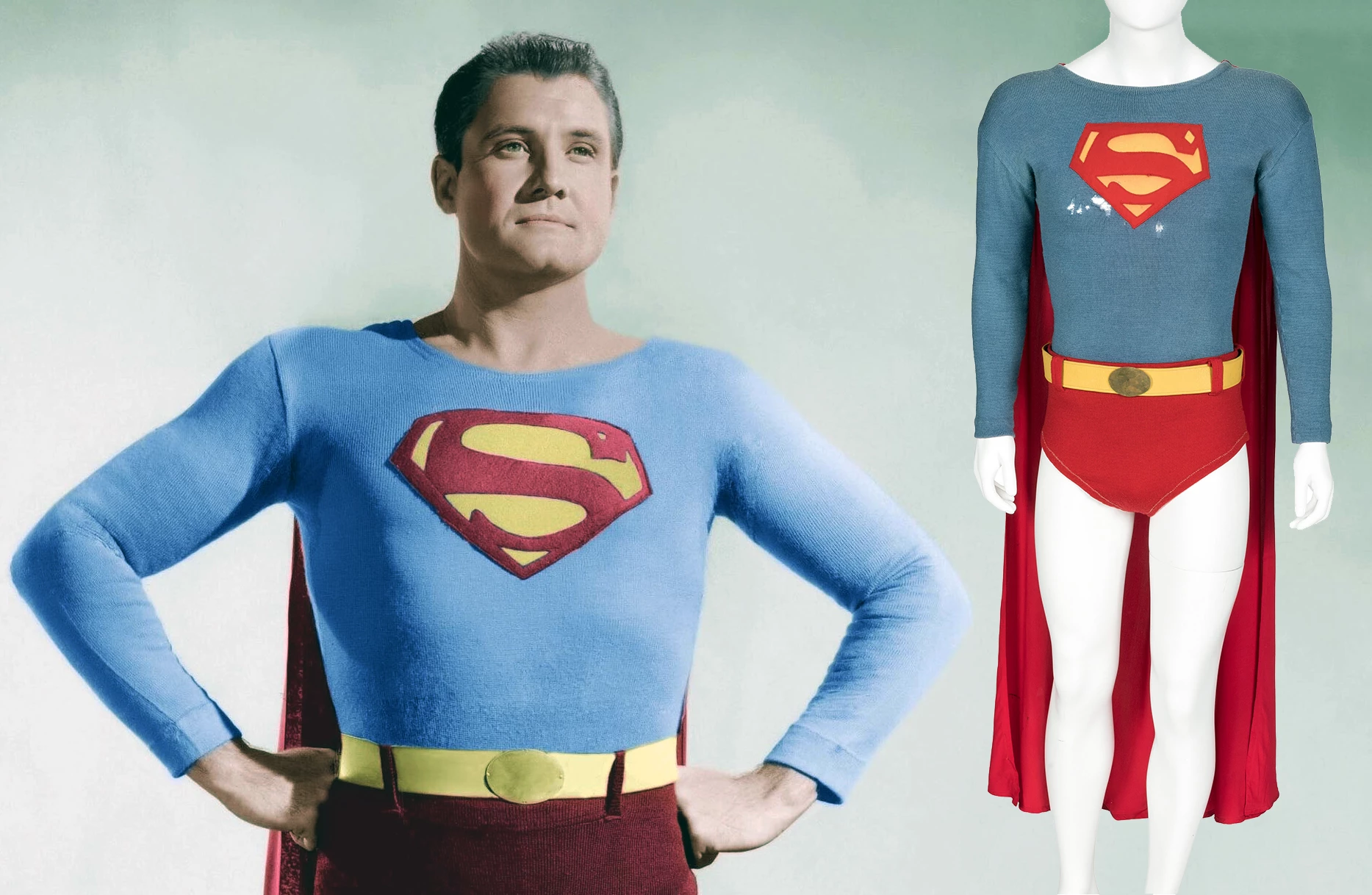 George Reeves' "Superman" costume from "Adventures of Superman" (Warner Bros. TV, 1952-58) was sold for $350,000 at Heritage Auctions on 7 November 2021